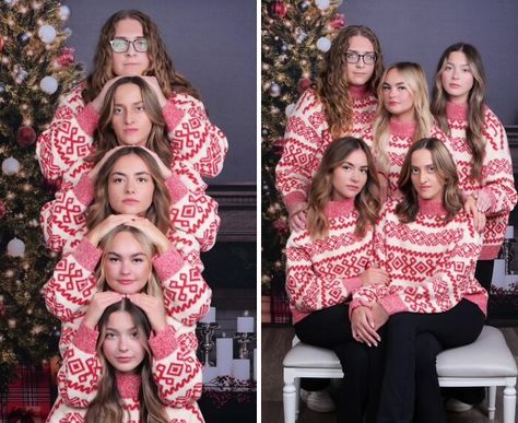 Jcpenney Christmas Photoshoot, Funny Christmas Pictures Poses, Christmas Cards Poses, Christmas Cousin Photoshoot, Funny Christmas Card Poses, Christmas Pictures Ideas For Family, Large Group Christmas Photos, Corny Christmas Photos, Cheesy Family Christmas Photos