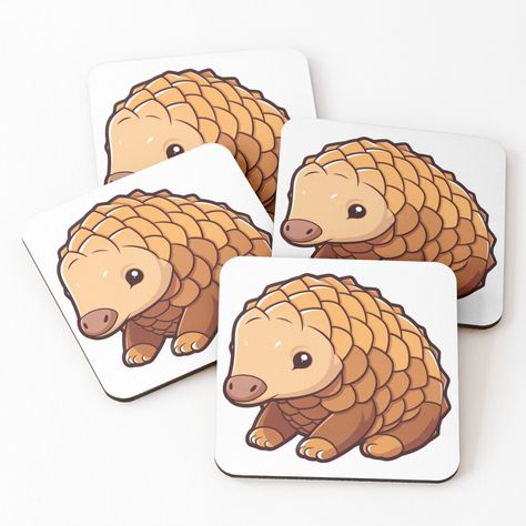 Get my art printed on awesome products. Support me at Redbubble #RBandME: https://www.redbubble.com/i/coasters/Cute-And-Happy-Pangolin-by-Nevaslip/145660630.E5I3N?asc=u Jasper Tattoo, Pangolin Drawing, Pangolin Illustration, Cute Pangolin, Pangolin Art, Kawaii Style, Doll Ideas, Coasters Set, Coaster Set