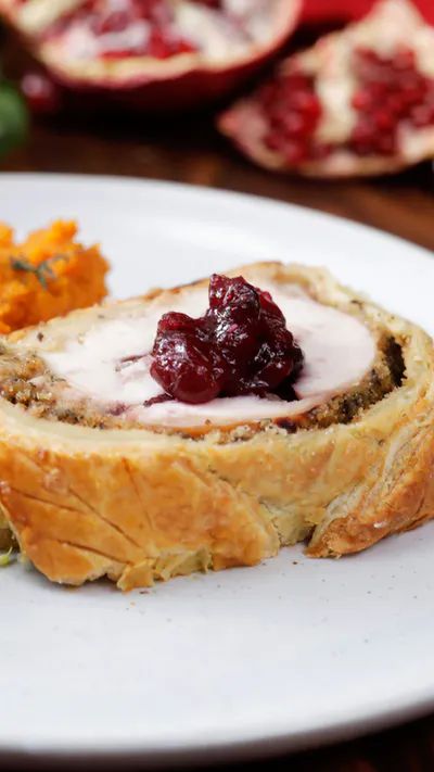 Moist Turkey Breast, Turkey Wellington, Holiday Entrees, Turkey Roulade, Puffed Pastry, Moist Turkey, Wellington Recipe, Classic Turkey, Cranberry Jam