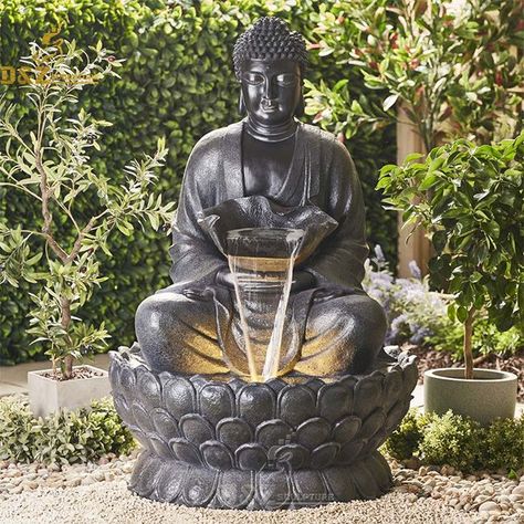 Buddha Water Fountain, Buddha On Lotus, Buddha Statue Decor, Indoor Water Features, Outdoor Water Feature, Serene Environment, Decking Area, Garden Courtyard, Sitting Buddha