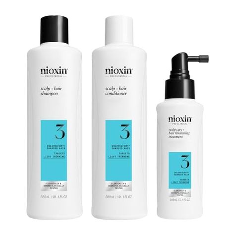 Nioxin Scalp + Hair Thickening System 3 | For Colored or Damaged Hair with Light Thinning| With Niacinamide and Biotin | Full Size| 3 Month Supply Nioxin Shampoo, Increase Hair Volume, Biotin Shampoo, Mint Oil, Hair Cleanse, Hair System, Scalp Health, Sodium Lauryl Sulfate, Fuller Hair