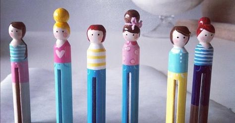 My childhood friend makes these cute clothespin dolls for her daughter.  Aren't the DARLING!  Too bad I have all sons.  Maybe I should mak... Spool Dolls, Clothespin People, Clothespins Diy, Clothespin Doll, Dolly Pegs, Dolly Doll, My Childhood Friend, Wood Peg Dolls, Worry Dolls