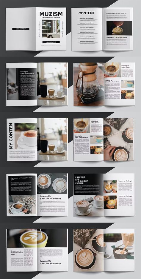 Coffee Magazine Template InDesign. 20 Pages. Cafe Magazine Layout, Coffee Table Magazine Layout, Coffee Magazine Layout, College Magazine Ideas, Coffee Book Layout, Coffee Catalogue, Coffee Table Book Layout Design, Coffee Brochure, Cafe Magazine