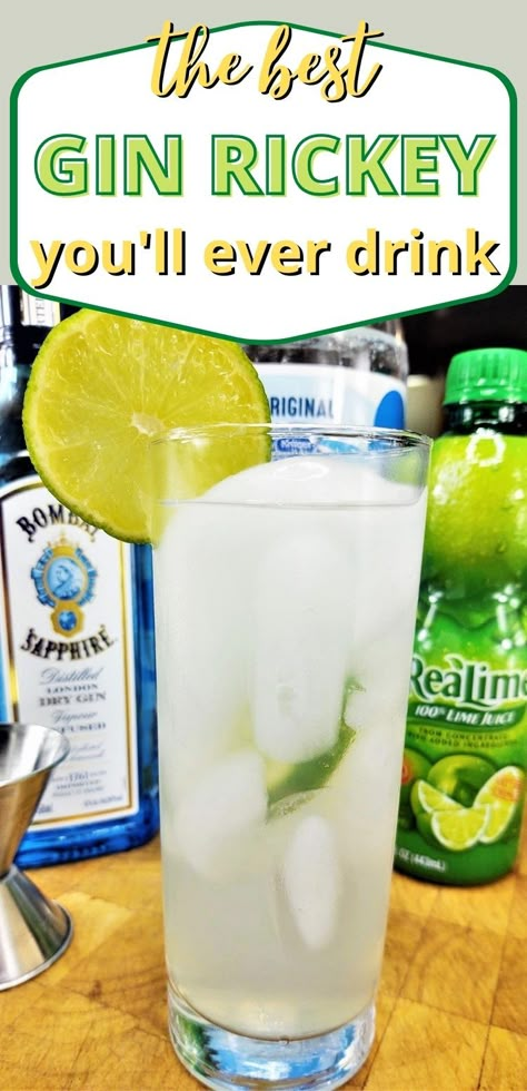 Easy Gin Drinks Recipes, Mixed Drinks With Gin, Gin And Tonic Recipe Cocktails, Gin Drinks Easy, Gin Ricky, Gin Drinks Recipes, Simple Gin Drinks, Alcoholic Drinks Gin, Gin Rickey Recipe