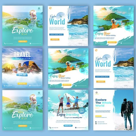 Travel Agency Social Media Post Design Facebook Travel Post, Traveling Post Ideas, Flyer Design Travel Agency, Travel Instagram Feed Design, Tour Travel Design, Travel Post Ideas Social Media, Travel Agency Posts Ideas, Tour Travel Social Media Post, Travel Instagram Post Design