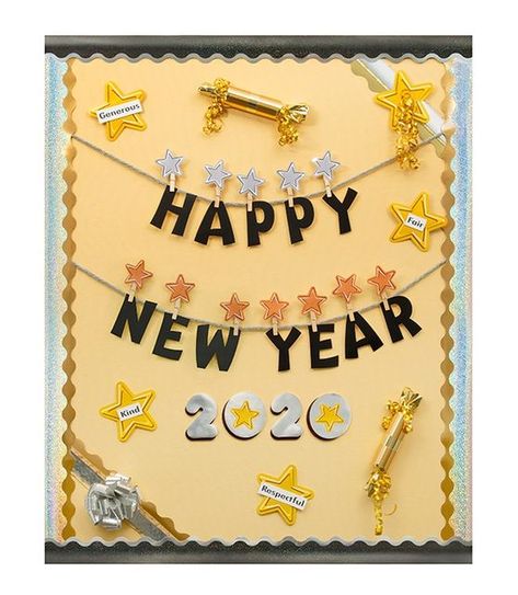 TREND | Classroom Decor, Games, Stickers, and more on Instagram: "🎉 Happy New Year from all of us at TREND! Wishing everyone a year filled with Learning FUN! 🎉 #HappyNewYear #NewYear2020 #2020 #NewYearsBulletinBoard" Happy New Year Board Decoration Ideas, New Year Chart Ideas For School, Happy New Year Board Decoration Ideas For School, New Years Bulletin Board Ideas 2024, New Year Board Decoration Ideas, New Year Chart For School, New Year Bulletin Boards For Work, Happy New Year Bulletin Boards For School, Happy New Year Chart Ideas For School