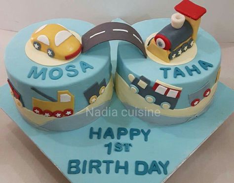 Cake design for twins Twins 2nd Birthday Cake, Twins Cake Design, Second Birthday Cake Boy, Twins Cake Ideas, Twin Baby Birthday, Birthday Cake For Brother, Twins Second Birthday, Baby Birthday Theme, Kids Cake Ideas