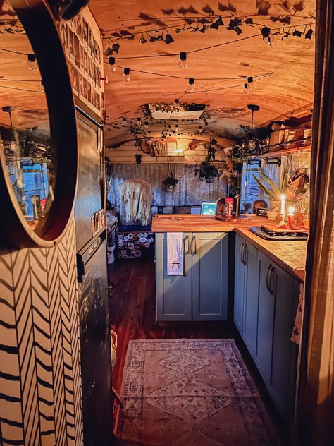 Family of 5s Full size skoolie conversion 2003 international bus. Pictured tiny kitchen, tiny living room in a tiny house on wheels. Living In Bus, Tiny Living Room, Kitchen Tiny, Skoolie Conversion, Bus Living, Bus Conversions, Family Of 5, Bus Conversion, My New Life