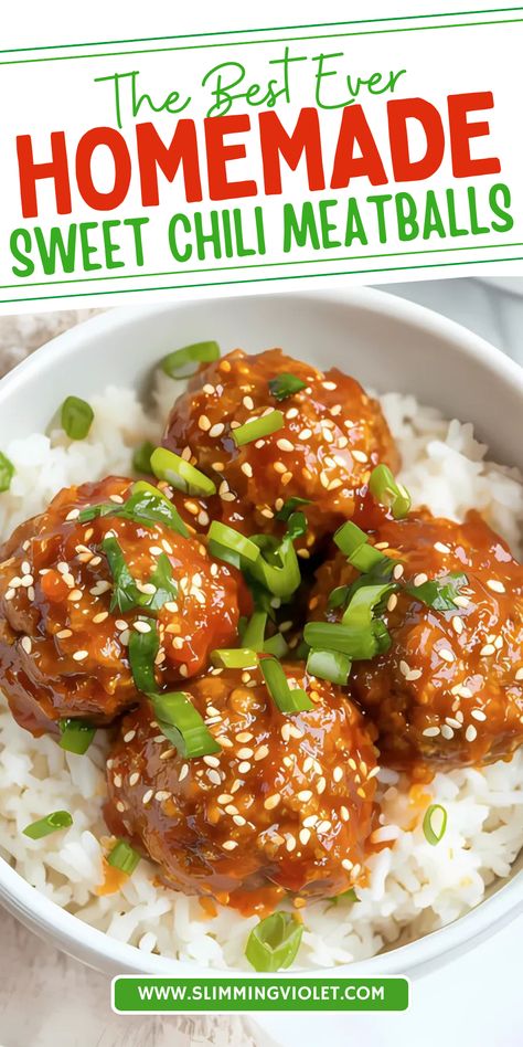 These Sweet Chili Meatballs are sticky, spicy, and packed with flavor! Made with ground beef or turkey and coated in a sweet and tangy chili glaze, they’re great for appetizers, meal prep, or a quick dinner. Serve them with rice, noodles, or roasted veggies for a complete meal. Save this pin now and try these easy, flavorful meatballs tonight! Sweet Chili Meatballs, Meatball Dinner Ideas, Meatball Dinner Recipes, Chili Meatballs, Flavorful Meatballs, Meatballs Italian, Easy Meatballs, Meatball Dishes, Meatball Dinner