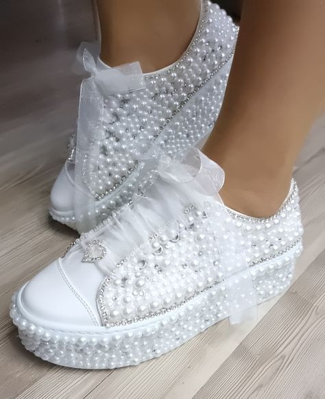 Custom Glitter Shoes (White/Off White) $140 Party Sneakers, Wedding Sneakers For Bride, Wedding Vans, Wedding Shoes Sneakers, Converse Wedding Shoes, White Bridal Shoes, Bridal Sneakers, Wedding Converse, Wedding Shoes Comfortable