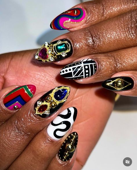 90s Nails Acrylic Black Women Designs, Queer Nail Art Designs, Flo Jo Nails, Mlk Nails, Kwanzaa Nail Designs, Tabitha Brown Nails, Kwanzaa Nails, New Orleans Nails, 90 Nails The 90s Art Designs