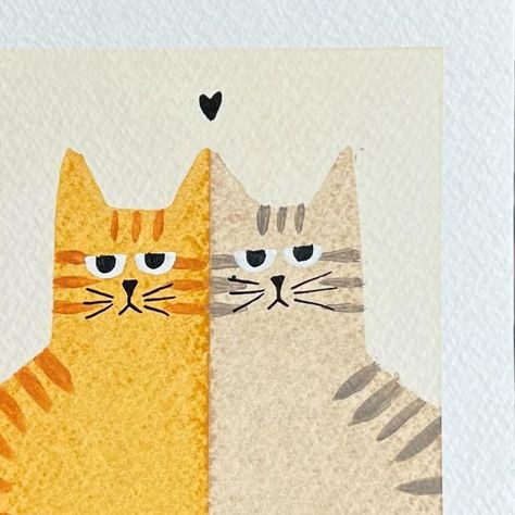 Cat Art On Canvas, Diy Cat Art Crafts, Acrylic Art Simple, Paint Cat Easy, Simple Cat Painting Ideas, Cool Cat Painting, Cats Painting Easy, Paint Birthday Cards, Simple Cat Illustration