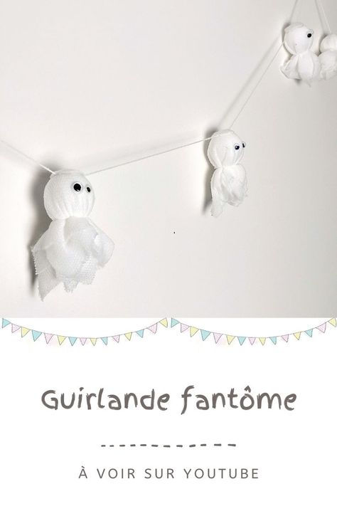 Bricolage DIY pour enfant d'Halloween. Guirlande de fantôme facile à faire Bricolage Halloween, Snoopy, Halloween, Fictional Characters