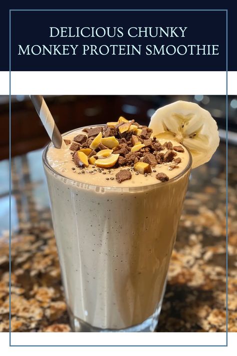 Chunky Monkey Protein Smoothie, Chunky Monkey Smoothie, Chicken Pie Recipe, Peanut Butter Yogurt, Post Workout Drink, Creamy Smoothies, Chunky Monkey, Whip It, American Dishes