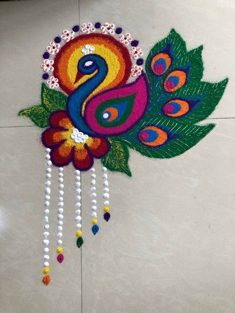 Health Slogans, Easy Rangoli Designs Videos, Peacock Rangoli, Crochet Baby Dress Pattern, Wreath Drawing, Small Rangoli, Rangoli Designs Flower, Rangoli Designs Diwali, Diwali Rangoli