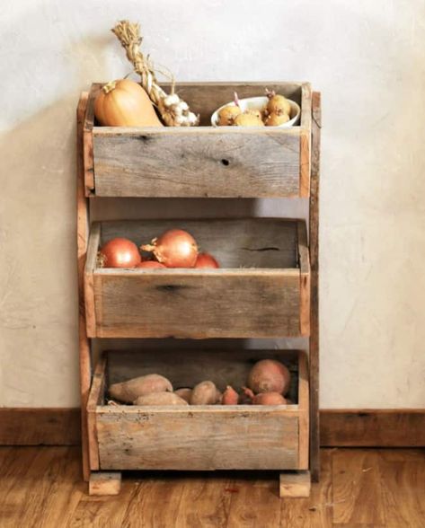 Rustic Shelving with Ample Storage for All Your Potatoes & Onions | Kitchn Wallpaper Hippie, Vegetable Bin, Diy Rustic Home, Rustic Decoration, Rustic Storage, Rustic Kitchen Decor, Kraf Diy, 15 Diy, Rustic Shelves