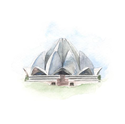 Lotus Temple Painting, Lotus Temple Sketch, Lotus Temple Architecture, Lotus Temple Drawing, Seaside Shops, Sewing Aesthetic, Temple Drawing, Study Tour, Lotus Temple