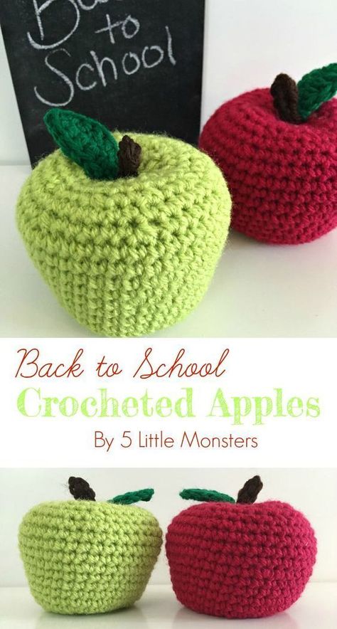 Amigurumi For Teachers, Free Crochet Fruit And Vegetable Patterns, Free Crochet Apple Pattern, Crochet Fruits And Vegetables Free Pattern, Crochet Fruit Basket Pattern Free, Teacher Crochet Patterns, Back To School Crochet Patterns, Back To School Crochet Ideas, Crochet Vegetables Free Pattern