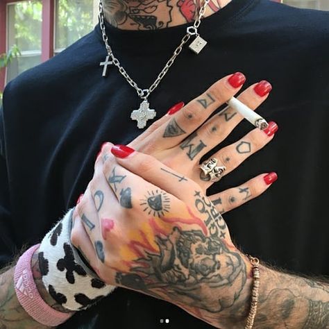 Gus's hands were something else Hand Tattoo Images, Temporary Face Tattoos, Hellboy Tattoo, Small Wave Tattoo, Lil Peep Hellboy, Red Tattoos, Waves Tattoo, Halloween Tattoos, Face Tattoo