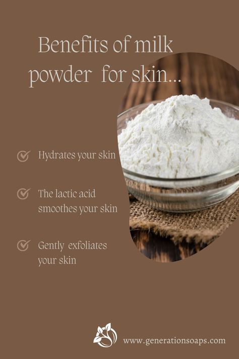 We find milk powders are an easy way to include the benefits of milk into our handmade soaps and skincare. Our milk bath salts are perfect for some “angry-skin” ailments. We use milk powder in our face masks because it forms a barrier on skin to help reduce the loss of moisture and are loaded with vitamins that are important for healthy skin. #naturalsoap #herbalsoaps #healthyskin #naturalingredients #essentialoils #winterskin #healthywinterskin #drywinterskin #colloidaloatmeal #milkpowder Benefits Of Rice, Milk Bath Recipe, Yogurt Benefits, Spray Lotion, Dry Winter Skin, Rice Milk, Vitamins For Skin, Winter Skin, Milk Bath