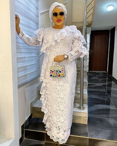 Aladukeh shared a photo on Instagram: “Have A Blessed Week Fam!❤️ Stand Out This Coming Sallah, Shop Our Ileya Collection😍😍😍 Price: N40000…” • See 4,586 photos and videos on their profile. Overskirt Dress, Lace Styles For Wedding, White Lace Gown, Dinner Reception, Nigerian Lace Styles Dress, Nigerian Lace Styles, African Lace Styles, Beautiful Lace Dresses, Long African Dresses