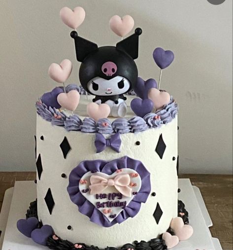 Birthday Cake Sanrio, Happy Birthday Kuromi, Kuromi Birthday Cake, Birthday Kuromi, Korean Birthday Cake, Kue Hello Kitty, Kuromi Cake, Kuromi Birthday, Cake Hello Kitty