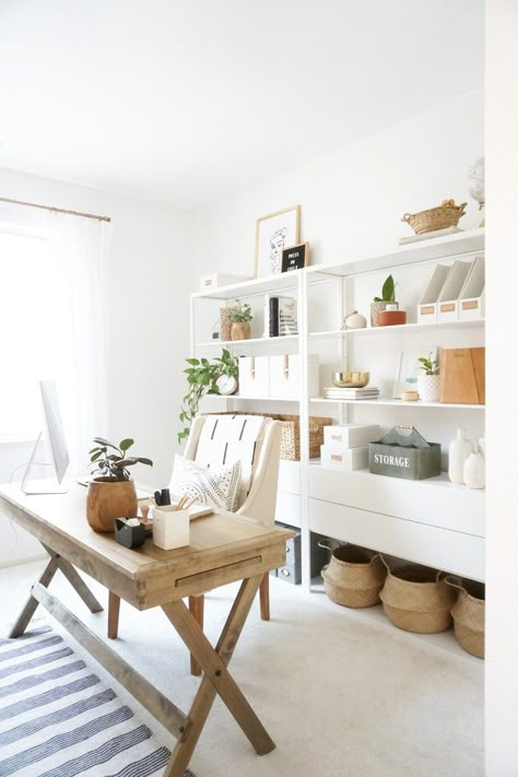 Home Office Inspiration, Office Shelf, Homeschool Room, Living Room Designs Small Spaces, Office Guest Room, Desk In Living Room, New Office, Craft Room Office, Our New Home