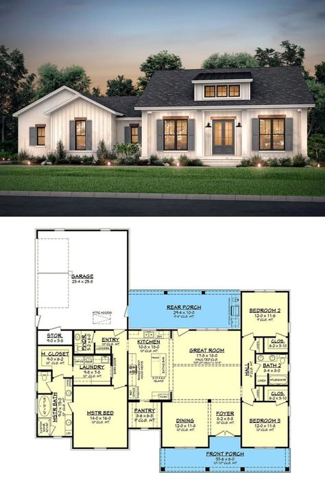 3 Bedroom Home Floor Plans, Country Craftsman House, Country Craftsman House Plans, One Level House Plans, Bungalow Floor Plans, Farmhouse Floor Plans, Split Bedroom, House Plans One Story, Home Floor Plans