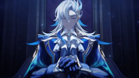 Character Teaser - "Neuvillette: Watcher in the Deep" | Genshin Impact Otter Man, Banner Gif, Man Icon, Blue Anime, Star Sky, I'm A Simp, 그림 그리기, Otters, Genshin Impact