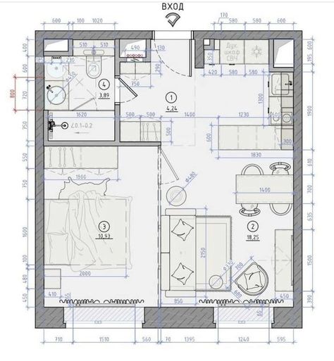 Small Hotel Room, Small Apartment Layout, Small Apartment Plans, Open Space Living Room, Condo Floor Plans, Modular Home Plans, Mini Apartments, Hotel Floor Plan, 3d Floor Plans