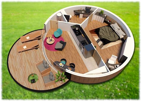 modern round house design on Behance Round House Plans, Circle House, Hut House, Dome Home, House Construction Plan, Cob House, Dome House, Round House, Tiny House Living