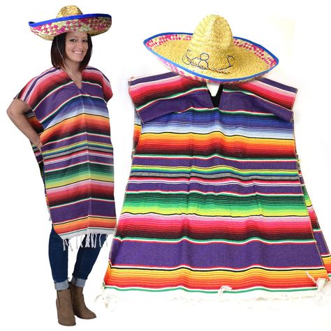 Mexican Fiesta Theme Party, Serape Poncho, Mexican Halloween Costume, Mexico Costume, Mexican Halloween, Tall Crown, Boys Costumes, Sombrero Hat, Mexican Birthday