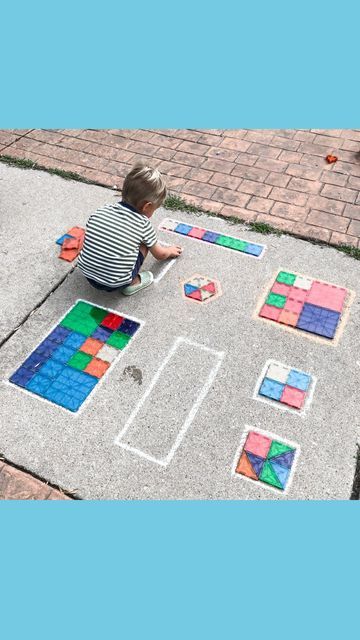 2,977 Likes, 186 Comments - Beth Ann | positive parenting, kids’ activities (@lowliftfun) on Instagram: "One of my favorite outdoor activities!!☀️☀️ ➡️ Magnetic tile chalk puzzles are alway..." Outdoor Daycare, Outdoor Games For Kids, Magnetic Tiles, Shapes For Kids, Parenting Toddlers, Kids Zone, Preschool Classroom, Class Ideas, Kid Crafts