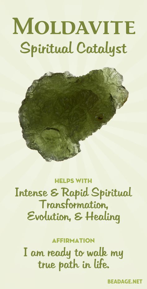 Moldavite is quite popular in metaphysical circles and is well-known as a stone of spiritual awakening and an accelerant of personal evolution. As a green stone it is most active with the heart chakra, but the power of this stone can act on and open all chakras and enhance any spiritual pursuit.  Learn more about Moldavite meaning + healing properties, benefits & more. Visit to find gemstone meanings & info about crystal healing. #gemstones #crystals #crystalhealing #beadage Crystals For Spiritual Awakening, Moldavite Crystal Meaning, Moldavite Meaning, Green Stones And Crystals, Most Powerful Crystals, Crystals Meanings, Moldavite Crystal, Crystal Healing Chart, Meteorite Jewelry