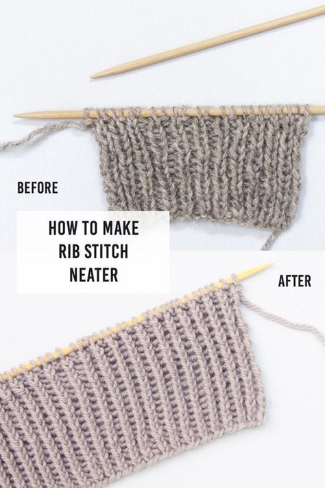 How To Make Rib Stitch Neater - Tutorial How To Make Rib Stitch Neater, Neater Ribbing Knitting, Ribbed Knit Stitch, Knitting Ribbing Patterns, Rib Knitting Patterns, How To Knit Ribbing, Knit And Purl Stitches, Knitting Tips And Tricks, How To Knit A Cardigan