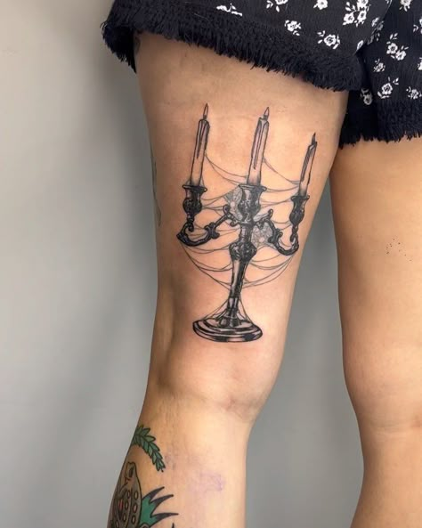 Gothic Candle Tattoo, American Gothic Tattoo, Cute Gothic Tattoos, Traditional Gothic Tattoo, Gothic Tattoo Sleeve, Candelabra Tattoo, Southern Gothic Tattoo, Victorian Gothic Tattoo Ideas, Candlestick Tattoo