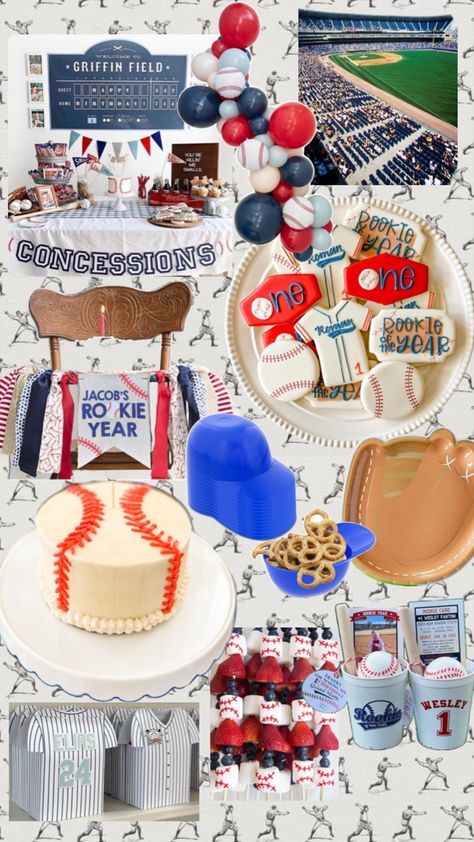 Rookie year + Baseball themed party decor and food inspiration. #baseballparty #rookieyear #firstbirthday #kidparty Rookie Year Birthday Party, Baseball Birthday Party Decorations, Baseball Party Favors, Baseball Theme Party, Baseball Birthday Party, Baseball Party, Baseball Birthday, Event Ideas, Themed Party