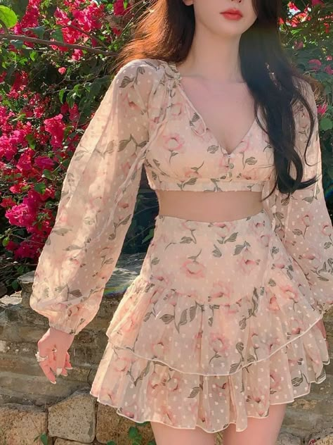 Rok Mini, Floral Two Piece, Chiffon Dresses, Cute Dress Outfits, Trendy Dress Outfits, Fashion Boho, Women Beach, Vestidos Vintage, Boho Print