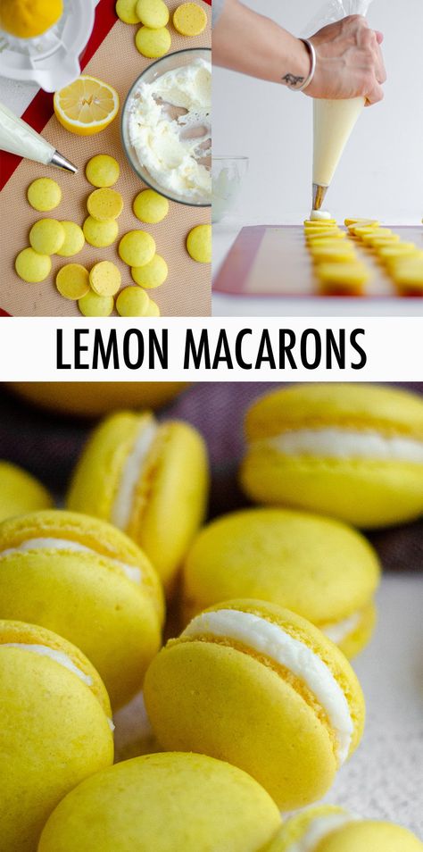 Lemon Macaron Recipe, Lemon Macaroons, Lemon Macarons, Lemon Pancakes, Lemon Buttercream Frosting, Vegan Lemon Cake, Lemon Layer Cakes, Macaron Filling, Lemon Curd Filling