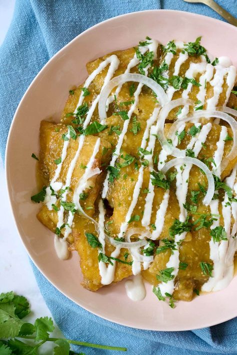 Stuffed Chilaquiles Verdes (Chilaquiles Verdes Rellenos) Stuffed Chilaquiles, Chilaquiles Rellenos, Easy Tamales Recipe, Roasted Salsa Verde, Easy Tamales, Rellenos Recipe, Chilaquiles Recipe, Roasted Salsa, Tamales Recipe