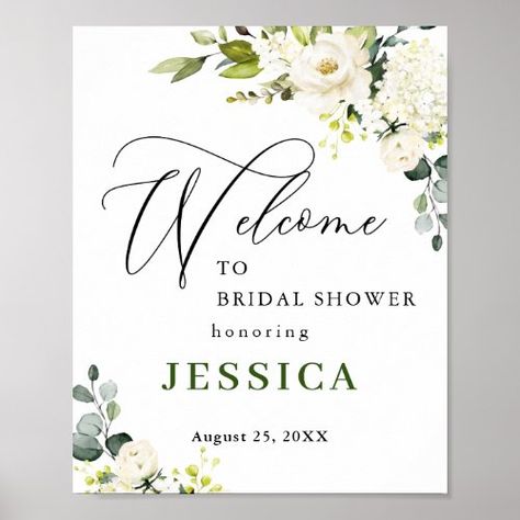 $11.00 | Elegant Eucalyptus White Roses Bridal Shower | Bridal Shower Poster | rustic, brunch and bubbly, watercolor, botanical, greenery, dusty blue, welcome, flowers, hydrangea, sign Greenery Gold Wedding, Bridal Shower Poster, Bridal Shower Sign, Gold Wedding Decorations, Welcome Sign Template, Bridal Shower Welcome Sign, Engagement Party Decorations, Eucalyptus Wedding, Wedding Shower Ideas