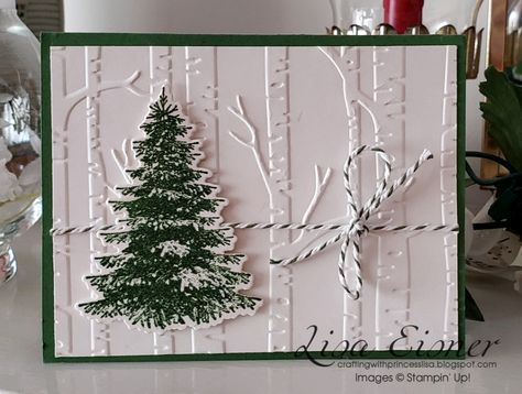 Stamped Christmas Cards, Winter Woods, Simple Christmas Cards, Handmade Christmas Card, Wood Card, Homemade Christmas Cards, Stampin Up Christmas Cards, Christmas Card Crafts, Christmas Tree Cards