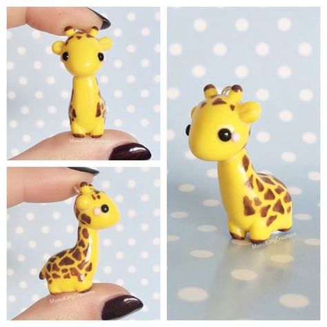 Little baby giraffe 💕😚 I was commissioned to make this little guy by a lovely customer and I love how he turned out! I'm thinking of making more of these cuties and adding them to my shop. If you want to order a custom charm, check out the link in my bio. Hope your all having a great day 💖 #momokittycreations #polymerclay #polymerclaycharms #cute #craft #charms #claycharm #claycharms #claycreations #clayminiatures #fimo #fairykei #kawaii #kawaiijewelry #handmade #pastel #etsy #etsyshop #giraf Clay Giraffe, Kawaii Giraffe, Fimo Kawaii, Polymer Clay Kunst, Giraffe Figurine, Polymer Clay Kawaii, Polymer Clay Figures, Clay Diy Projects, Polymer Clay Animals