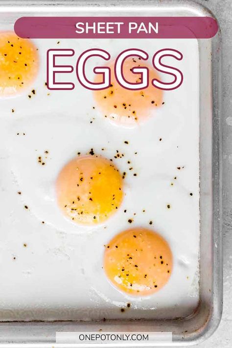 These Sheet Pan Eggs come together so quickly and easily! A cross between sunny side-up eggs and over-easy eggs, baking eggs in the oven is a great hands-free way of preparing breakfast! Sheet Pan Eggs, Eggs In The Oven, Breakfast Cheese Danish, Egg Breakfast Recipes Easy, Party Entrees, Eggs In Oven, Sunny Side Up Eggs, Sunnyside Up Eggs, Breakfast Cheese