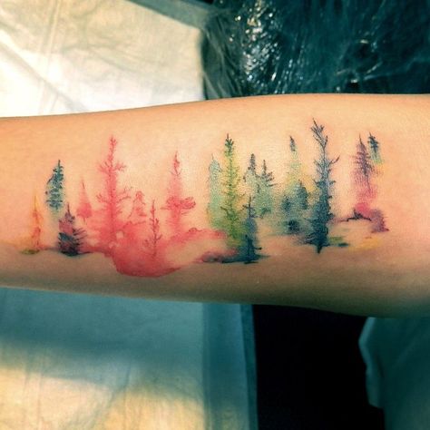 Watercolor Tattoo Tree, Watercolor Tattoo Artists, Painted Trees, Trees Watercolor, Rainbow Tattoos, Kunst Tattoos, Tattoo Zeichnungen, Forest Tattoos, Tree Tattoo Designs