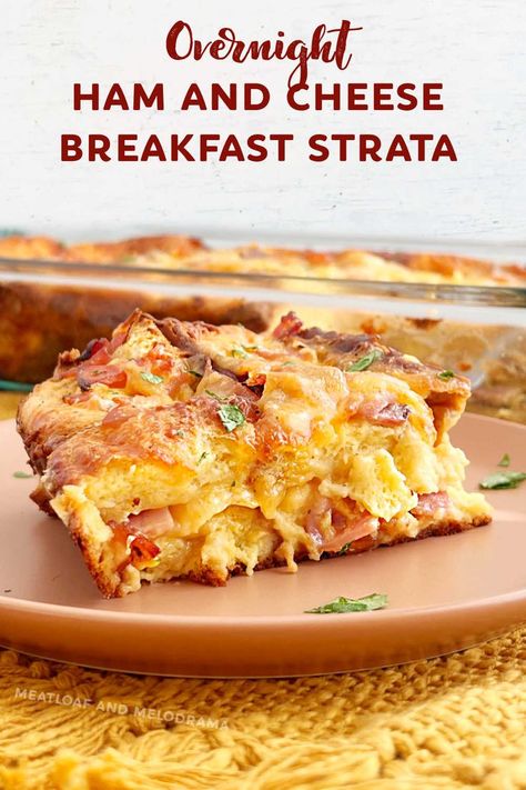 Ham Strata Recipes, Easy Make Ahead Breakfast Casserole, Ham And Cheese Strata, Ham Strata, Cheese Strata Recipe, Ham And Egg Casserole, Strata Recipes Breakfast, Ham And Cheese Breakfast, Overnight Casserole