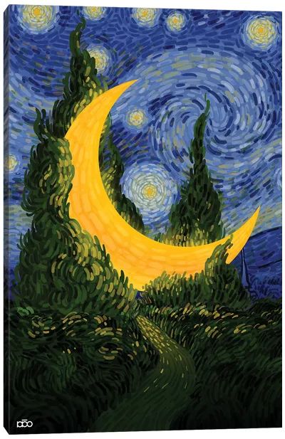 Cypress Trees Art Prints | iCanvas Alireza Karimi, Infinity On High, Cypress Trees, Prints Wall Art, Tree Art, Enchanted, Canvas Prints, Moon, Stars