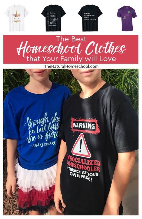 The Best Homeschool Clothes that Your Family will Love https://www.thenaturalhomeschool.com/homeschool-clothes-that-your-family-will-love.html I put together a list of some of the homeschool t-shirts we have and some that are on our wishlist! Take a look at the best homeschool clothes that your family will love! #homeschoolclothes #homeschoolmomshirts #homeschooltshirt #funnyhomeschooltshirts Child Genius, Homeschool Shirts, Montessori Printables, Diy Montessori, Montessori Method, Cute Teacher Gifts, Montessori Homeschool, Pajama Day, Homeschool Tips