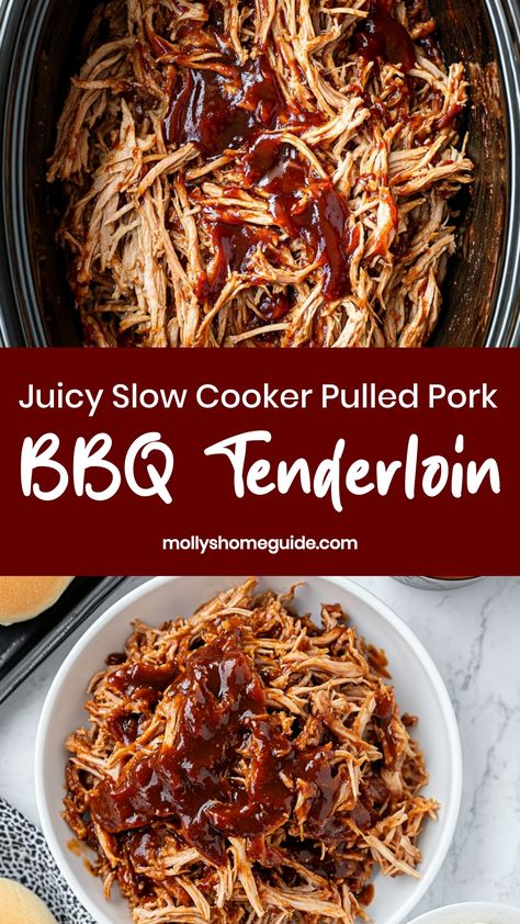 Indulge in the juicy and flavorful goodness of slow cooker pulled pork BBQ tenderloin! This easy-to-make dish is perfect for family dinners, gatherings, or meal prepping. Let your slow cooker do all the work as the tender pork loin cooks to perfection, seasoned with your favorite BBQ sauce. The melt-in-your-mouth texture and mouthwatering aroma will have everyone asking for seconds. Pork Loin Barbecue In Crockpot, Pulled Pork Crock Pot Recipes Gluten Free, Bbq Pulled Pork Loin Slow Cooker, Crockpot Bbq Pulled Pork Tenderloin, Pulled Pork Pork Loin Crock Pot, Pulled Pork Loin Crock Pot Recipes Easy, Pork Tenderloin Pulled Pork Oven, Bbq Tenderloin Crockpot, Easy Bbq Pork Crockpot