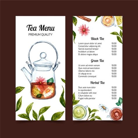 Watercolor Menu Design, Resturant Menu, Menu Watercolor, Watercolor Menu, Bistro Menu, Cafe Menu Design, Coffee Shop Menu, Menue Design, Perfect Cup Of Tea